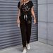 Women's Color Block Trim Casual Suit Simple Loose Fit Short Sleeve Set Style For Spring Summer Autumn_ecoleips.com