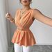 2026 Eurean And American Fashionable Solid Color V-Neck Sleeveless Waist-Cinching Irregular Lace_ecoleips.com