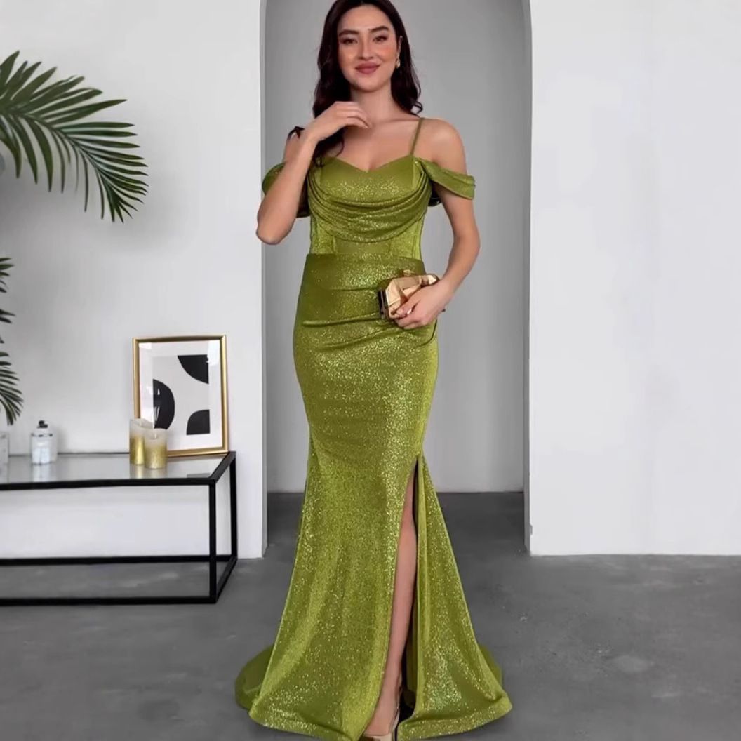 Women's Clothing New Slit Slim Fishtail Suspender Dress_ecoleips.com