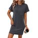 Women's Casual Twist-Front Short Sleeve Dress With Pockets - Color Block Summer Dress With Flattering Fit_ecoleips.com