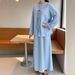 Modest Evening Dress Middle Eastern Abaya V Neck Open Front Long Sleeved Loose Fitting Muslim Dress Elegant An Outstanding Tie Waist Long Dress_ecoleips.com