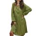 Women's V Neck High Waist Loose Fit Solid Color Paneled Midi Dress – Tie Belt Casual Boho Gown 2026_ecoleips.com