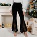 Women's Sexy High-Waisted Velvet Flared Trousers Lace Trimmed Autumn Winter Christmas Collection_ecoleips.com