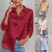 Women's Long Sleeve Lapel Satin Jacquard Leopard Print Blouse – Elegant Casual Button Down Shirt For Spring Fall 2026_ecoleips.com
