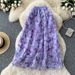 Women's Clothing Romantic Atmosphere Mesh Skirt Elastic Waist Three Dimensional Flower A Line Beautiful Long Skirt_ecoleips.com