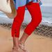 Women's Button-Down Cropped Pants Solid Color Casual Fashion High Waist Slim Fit Summer Bottoms European American Style_ecoleips.com