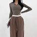 AD883 Trendy Women's Hooded Long-Sleeve T-Shirt, Pure Desire Style, Solid Color, Slim Fit, Simple, Slimming, Casual Base_ecoleips.com