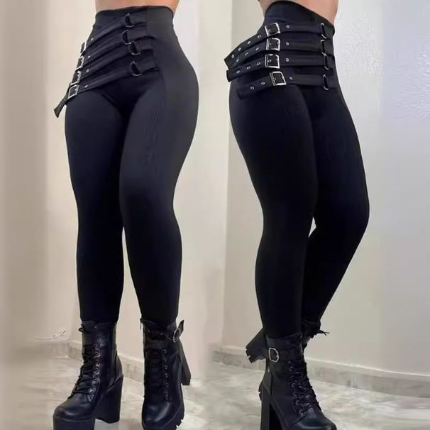 European And American Cross-border Women's High-waisted Buckle Skinny Pants, Pencil Slim-fit, Fashionable, Casual, Sexy_ecoleips.com