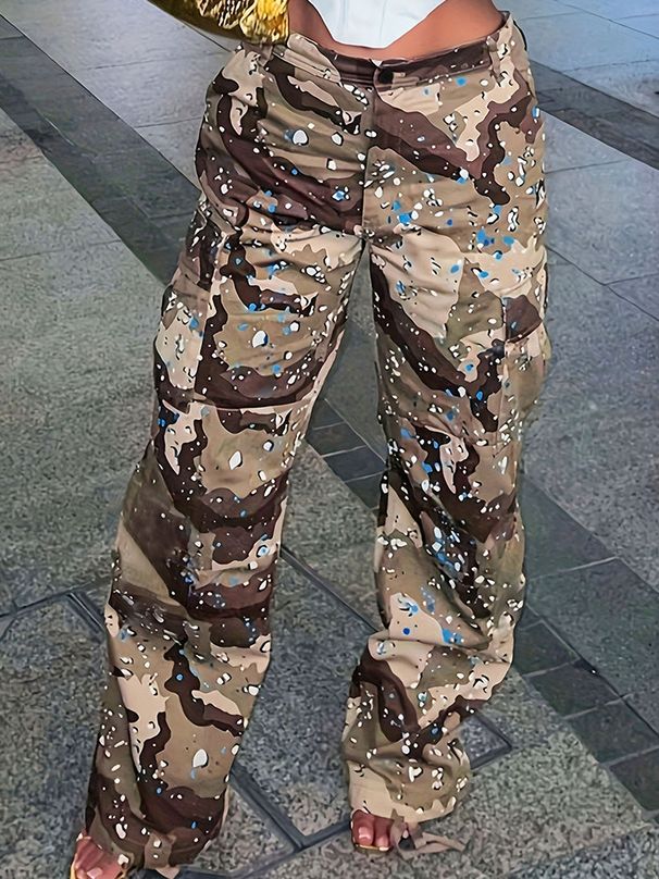 Women’s Clothing Women's New Jeans Women's Spotted Camouflage Casual Woven Trousers_ecoleips.com