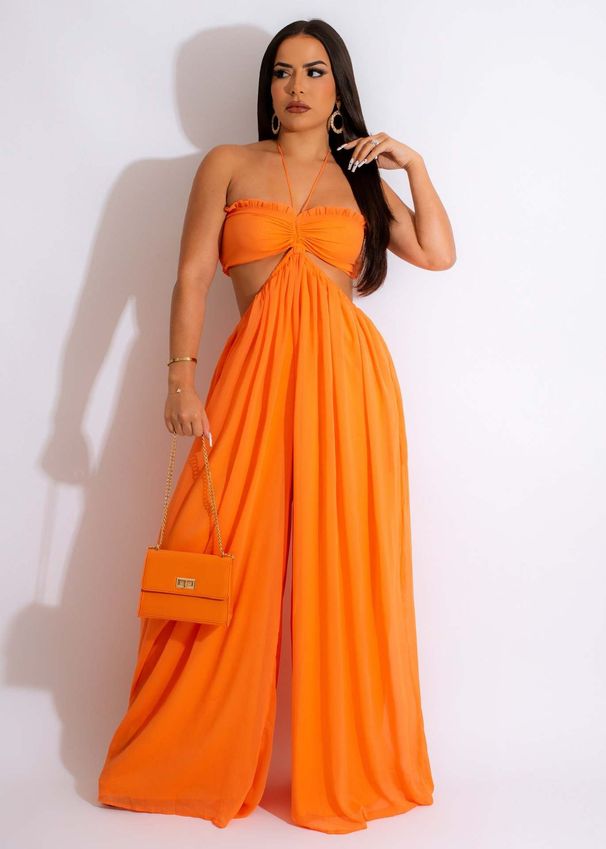 Women's Clothing Sexy Chiffon Wrapped Chest Naked Back Wide Leg Jumpsuit_ecoleips.com