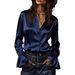 Elegant Satin Long-Sleeve Blouse For Women – Chic & Versatile With Mandarin Collar, Flared Cuffs & Wrinkle-Resistant Fabric_ecoleips.com