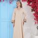 25014 Cross-border Middle Eastern Arab Muslim Robe Dress Fashionable Rhinestone V-neck Ethnic Style Casual Loose Fit_ecoleips.com