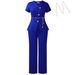 D618 Women's Summer Temperament Button Casual Short Sleeve Top Pants Two-piece Fashion Suit_ecoleips.com