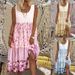 European And American Cross-Border Women's Summer Printed Strap Pink Loose Waist Mid-Size Plus Size Long Dress For Women_ecoleips.com