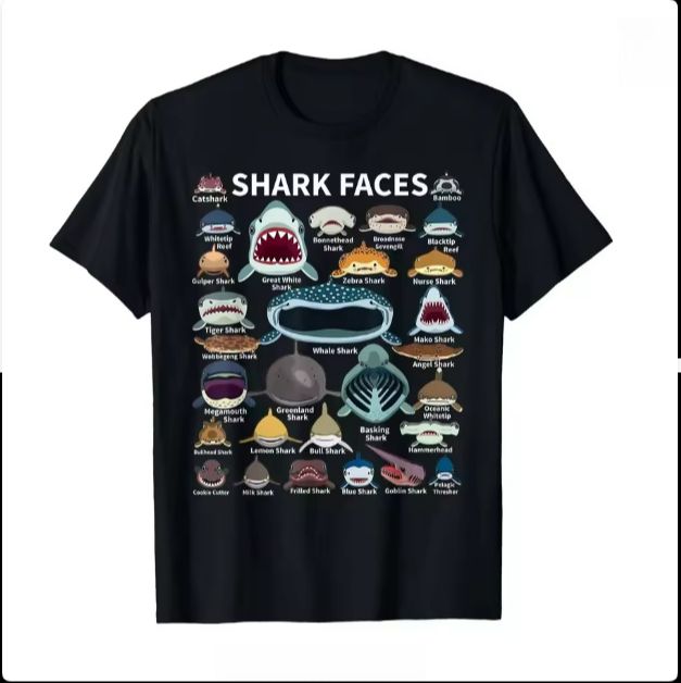 Shark Faces Of All Kinds T-shirt The Cephalopod Octopus Squid T-shirt Men Women Unisex Casual Tops Casual Daily Streetwear_ecoleips.com