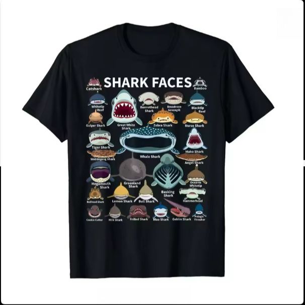 Shark Faces Of All Kinds T-shirt The Cephalopod Octopus Squid T-shirt Men Women Unisex Casual Tops Casual Daily Streetwear_ecoleips.com