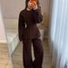 Women's Casual Long Sleeve round Neck T-Shirt Set High-Waisted Wide Leg Pants Comfortable Lounge Streetwear Outfit_ecoleips.com