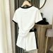 Women's Summer Lightweight Luxury Diamond K Letter Heart Print Two Piece Set Short Sleeved Casual Shorts Exquisite 8010 Print_ecoleips.com