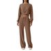 Women's Solid Color Drawstring Waist Wide Leg Trousers Casual Long Pants Set_ecoleips.com