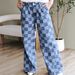Women's High-Waisted Wide-Leg Checkered Print Casual Pants Loose Fit Autumn Fashion European American Style Jeans_ecoleips.com