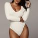 2024 European And American V-neck Long Sleeve Ribbed Jumpsuit Casual Tight-Fitting Autumn/Winter Women's_ecoleips.com