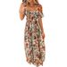 High Waist Dress Square Neck Printed Lotus Leaf Sleeves Bohemian Waist Thin Floral Fairy Dress_ecoleips.com