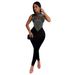 Women's Sleeveless Mesh Jumpsuit With Crystal Embellishments – Slim Fit & High Waist (Black/Nude, S-2xl)_ecoleips.com