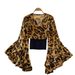 Women's Clothing Niche Design V Neck Trumpet Sleeve Printed Waist Versatile Chic Light Luxury Shirt_ecoleips.com