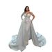 Women's Clothing Satin Beaded Long Sleeved White Lace Wedding Dress With Detachable Train New Style Gown_ecoleips.com