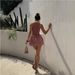Women's Clothing Women's Mini Dress Pink Vichy Checkered Off-Shoulder Tie-Waist Street Style Summer European American Cross Border Fashion_ecoleips.com