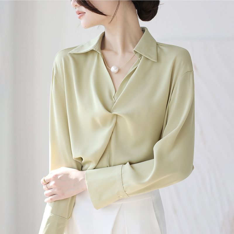 Women's French-Inspired Twist Front Blouse Long Sleeve Elegant Shirt for Office Commute And Chic Casual Wear_ecoleips.com