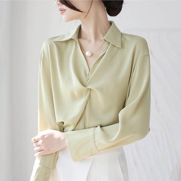 Women's French-Inspired Twist Front Blouse Long Sleeve Elegant Shirt for Office Commute And Chic Casual Wear_ecoleips.com