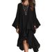New Elegant Asymmetrical Ruffled Black Dress Style Women's Clothing Spring Summer_ecoleips.com