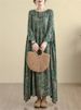 Oversize Cotton Vintage Casual Loose Green Print Floral Dresses For Women Long Sleeve Dress Femme Robe Vestidos Elegant Clothing_ecoleips.com