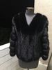 Faux Fox Fur Collar Coat - Women's Short V-Neck Faux Fur Jacket In Cream/Black/Camel (One Size Fits 80-130)_ecoleips.com