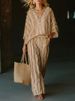 New 3D Striped V Neck Wide Leg Pants Set for Women Fashionable Casual Two Piece Set Cross Border Style for Vacation_ecoleips.com