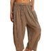 Women's Clothing Striped Straight Leg Pants Elastic Waist Cropped Pleated Breathable Casual Bottoms For Spring Autumn_ecoleips.com