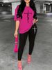 Women's Sports Outfit Set, Plus Size Abstract Figure Print Long Sleeve T-shirt Top & Medium Stretch Comfy Pants Fitness Outfit_ecoleips.com