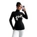 European And American Cross-border 2026 Autumn New Women's Black Sexy High-neck Floral Appliqué Long-sleeve Slim-fit_ecoleips.com