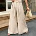 Women's Casual Loose Wide Leg Pants Spring Summer Fashion Ice Silk Wrinkled Belted Long Trousers_ecoleips.com