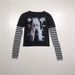 Women's Elegant Slim Fit round Neck Top Black And White Striped Patchwork Anime Cartoon Print Gothic Style New Stylish_ecoleips.com