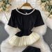 Women's Clothing European Style Beaded Round Neck T-Shirt Cinched Waist Flared Skirt Slimming Silhouette All Day Wear Sophisticated Pant Sets_ecoleips.com