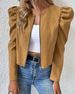 Women's Clothing Women's Solid Color Round Neck Open Cardigan Zipper Bubble Long Sleeve Jacket Style For Spring Autumn_ecoleips.com