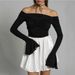 Women's Long Sleeved off Shoulder Top Lotus Flower Design Slim Fit Spring/Summer Sexy Thin Top for Casual Occasions_ecoleips.com