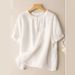Artistic Plus Size Casual Cotton And Linen Short-Sleeved T-Shirt Women's Summer Solid Color All-Match Loose Slimming Des_ecoleips.com