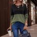 2025 European And American Autumn/Winter New V-Neck Cross-Color Block Drop-Shoulder Casual Women's_ecoleips.com