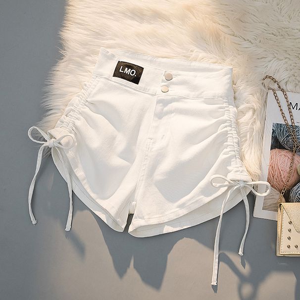 Women's Clothing Summer High Waist Slimming Denim Shorts With Drawstrings And Tights For Girls_ecoleips.com