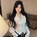 Korean-style Design Cool Zip-up Tie-neck Long-sleeve Shirt For Women, Autumn Waist-cinching Niche Fashion Jacket_ecoleips.com