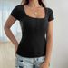 2026 Spring/Summer European American Slim-Fit Women's Top Y2K Solid Color Versatile Button V-Neck Short-Sleeve T-Shirt_ecoleips.com
