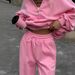 Voya Women's Two Piece Tracksuit Set – Pink Cropped Zip-Up Hoodie & Wide Leg Joggers, Casual Sporty Streetwear, EU Daily Active Wear_ecoleips.com